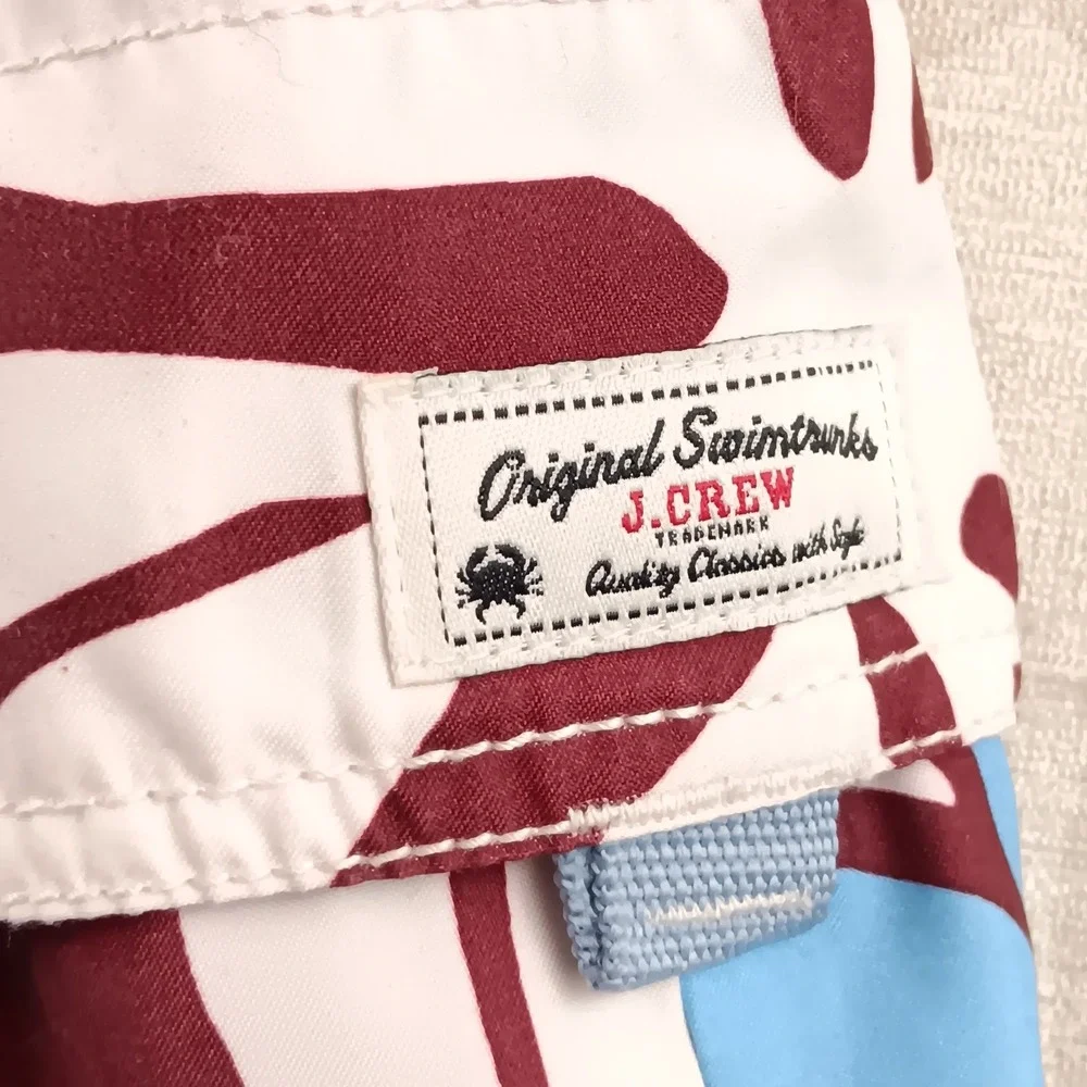 J. Crew Men's Burgundy Floral Swim Trunks Size 38 Cargo‎ Pockets